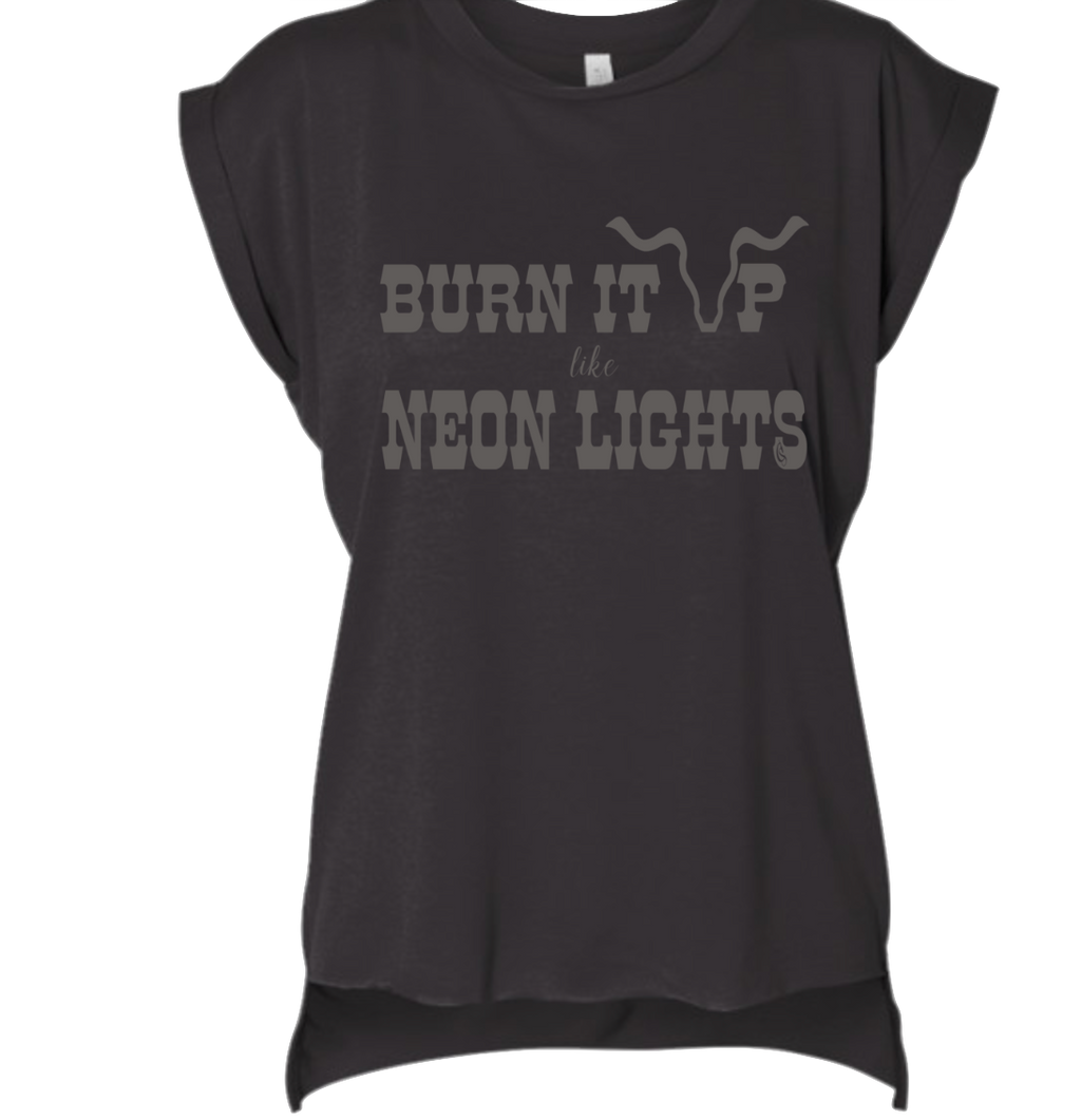 burn it up, like neon lights, concert, festival, muscle, tee, t-shirt, Canyon Skye, country, summer 