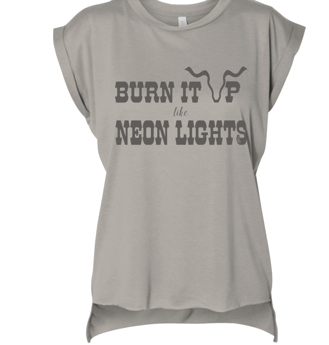 burn it up, like neon lights, concert, festival, muscle, tee, t-shirt, Canyon Skye, country, summer 